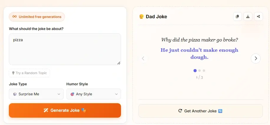 Résultat du générateur de blagues de papa IA avec amorce et chute