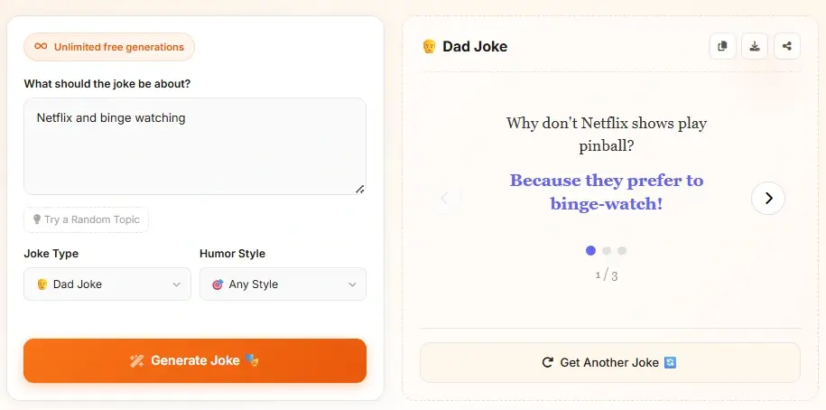 Interface du générateur de blagues de papa IA pour saisir un sujet